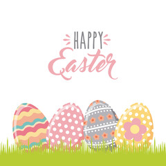 Fototapeta na wymiar happy easter card with cute eggs over white background. colorful design. vector illustration
