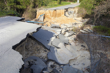 Road washed out near Raeford North Carolina after flooding during hurricane Matthew