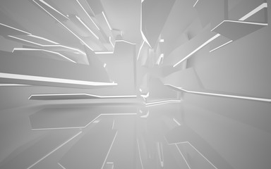 Abstract white interior of the future, with neon lighting. 3D illustration and rendering