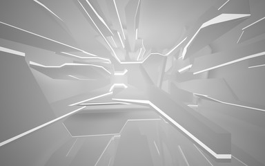 Abstract white interior of the future, with neon lighting. 3D illustration and rendering