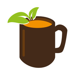 cup with leafs healthy drink icon vector illustration design