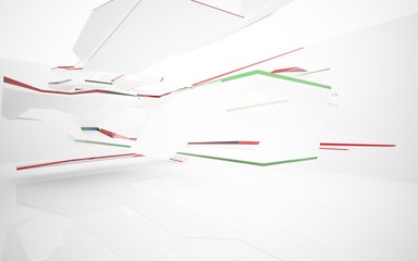 Abstract white interior with colored glossy lines. 3D illustration and rendering