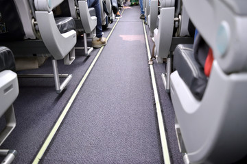 Passengers during a flight in an airplane