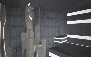 Empty dark abstract concrete room interior. Architectural background. Night view of the illuminated. 3D illustration and rendering