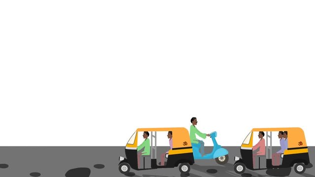 Indian Rickshaws and Scooters Driving by in Alpha Channel