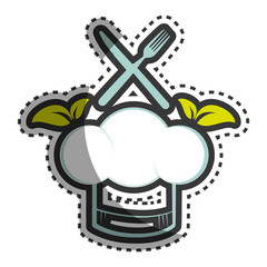 chef hat with leafs healthy food icon vector illustration design