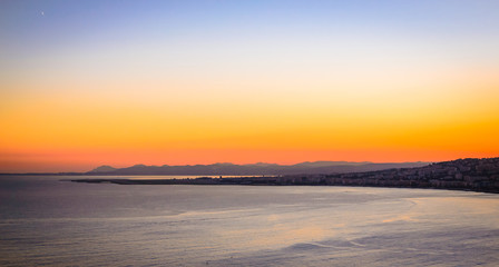 Fototapeta premium Sunset aerial view of Nice, Cote d'Azur, French Riviera, France