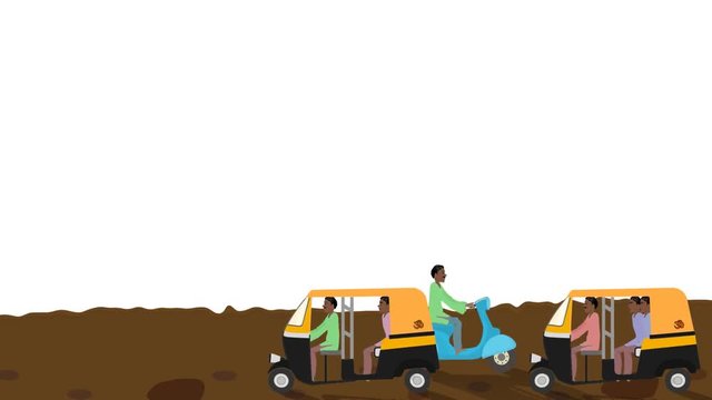 Indian Scooters and Rickshaws Passing by in Alpha Channel