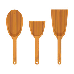 Set of wooden kitchen spatula icon isolated on white background