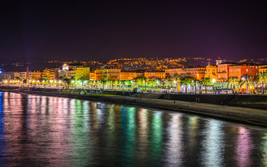 Fototapeta premium Night view of Nice, Cote d'Azur, French Riviera, France