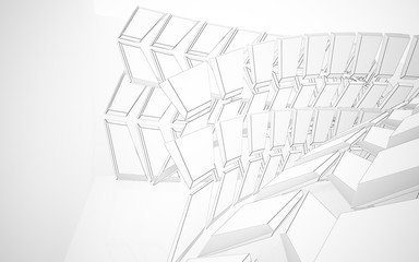 Abstract white interior highlights future. Polygon drawing . Architectural background. 3D illustration and rendering