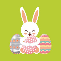 bunny with easter eggs over green background. colorful design. vector illustration