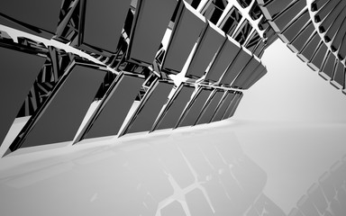 abstract architectural interior with black geometric sculpture. 3D illustration. 3D rendering