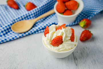 Dessert strawberries with whipped cream