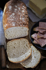 Bread with butter and ham