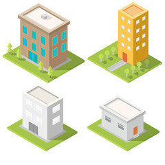 Set of detailed isometric buildings.