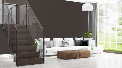 Modern bright interior . 3D rendering