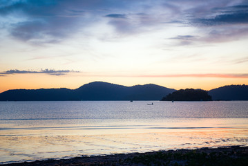 Beautiful sunset in the bay of portuguese colonial town of Paraty in Rio de Janeiro state, Brazil