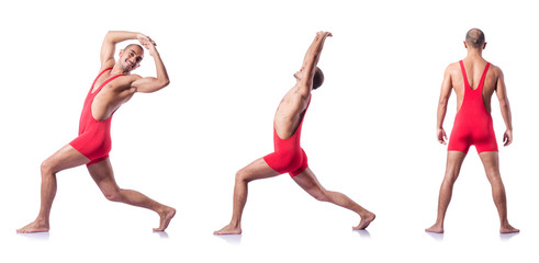 Young wrestler isolated on the white