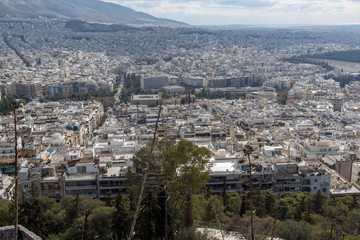 Amazing Panorama of the city of Athens from Lycabettus hill, Attica, Greece