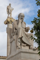 Fototapeta na wymiar Socrates and Apollo statues in front of Academy of Athens, Attica, Greece
