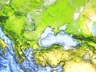 Caucasus region on Earth - visible ocean floor