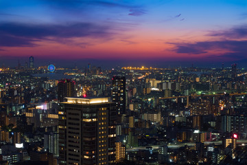 Fototapeta na wymiar Osaka city view from UMEDA Sky Building in Twilight