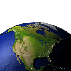 North America on model of Earth with embossed land
