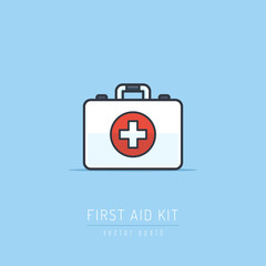 Obraz premium First aid kit briefcase icon in flat linework style vector illustration