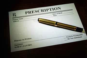 Prescription Form with Gold Pen Medical