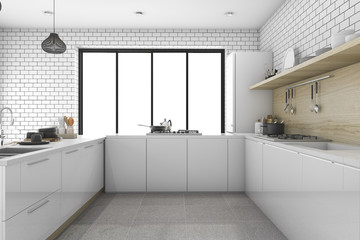 3d rendering white minimal kitchen with scandinavian style