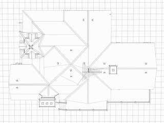 computer rendered line art schematic like illustration of a house