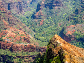 View into Waimea Canyon island of Kauai in the Hawaiian islands.