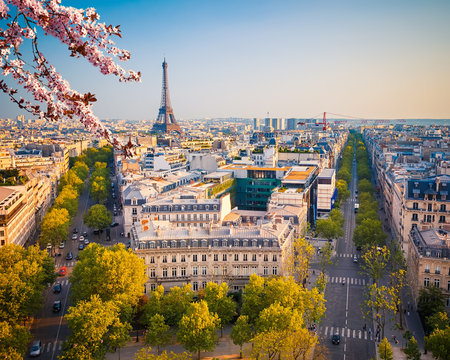View on Paris at spring evening, France