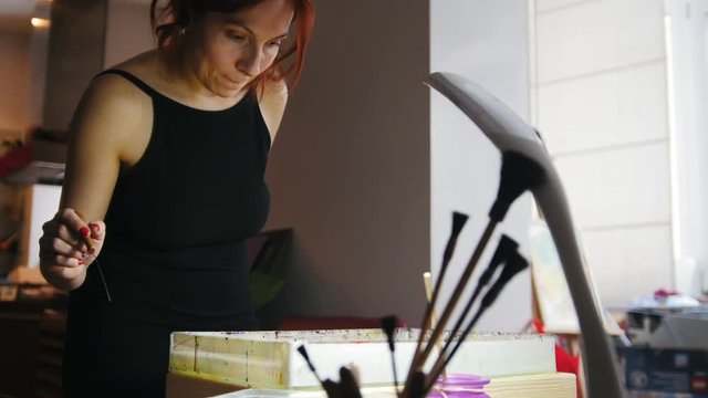 Liquid Ebru art technics - woman make a art picture picture