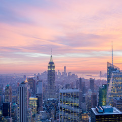 Obraz na płótnie Canvas View of New York Manhattan during sunset hours