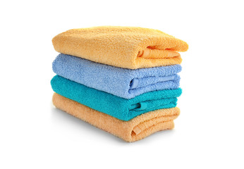 Pile of towels isolated on white