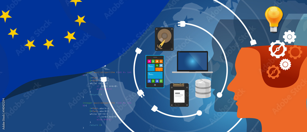 Poster europe it information technology digital infrastructure connecting business data via internet networ