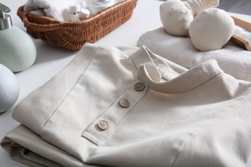 Spa uniform of masseur, closeup