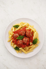 Penne alla vodka pasta with meatballs