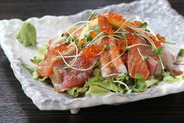 Colorful sushi salad in a dish