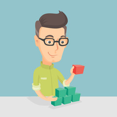 Man building pyramid of network avatars.