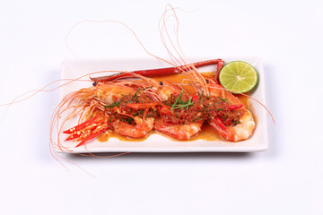 Large prawn topped spicy coconut cream curry.