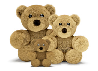 cute teddy bear family with dad mum and child 3d render