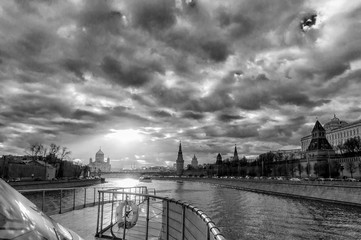 Fototapeta premium red square and moscow river black-and-white picture
