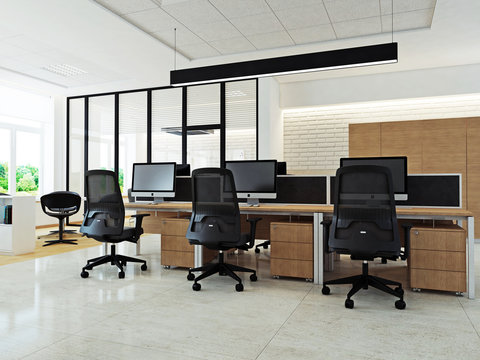 Интерьер современного офисного помещения рабочая зона