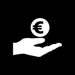 Euro in hand icon. Wealth, money, investments, savings symbol. Flat design. Stock - Vector illustration