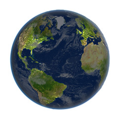 Northern Hemisphere on Earth at night isolated on white