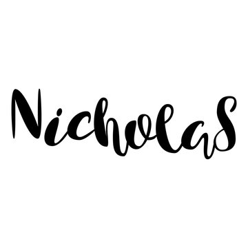 Male name - Nicholas. Lettering design. Handwritten typography. Vector