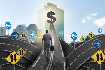 Businessman walking towards his profit target